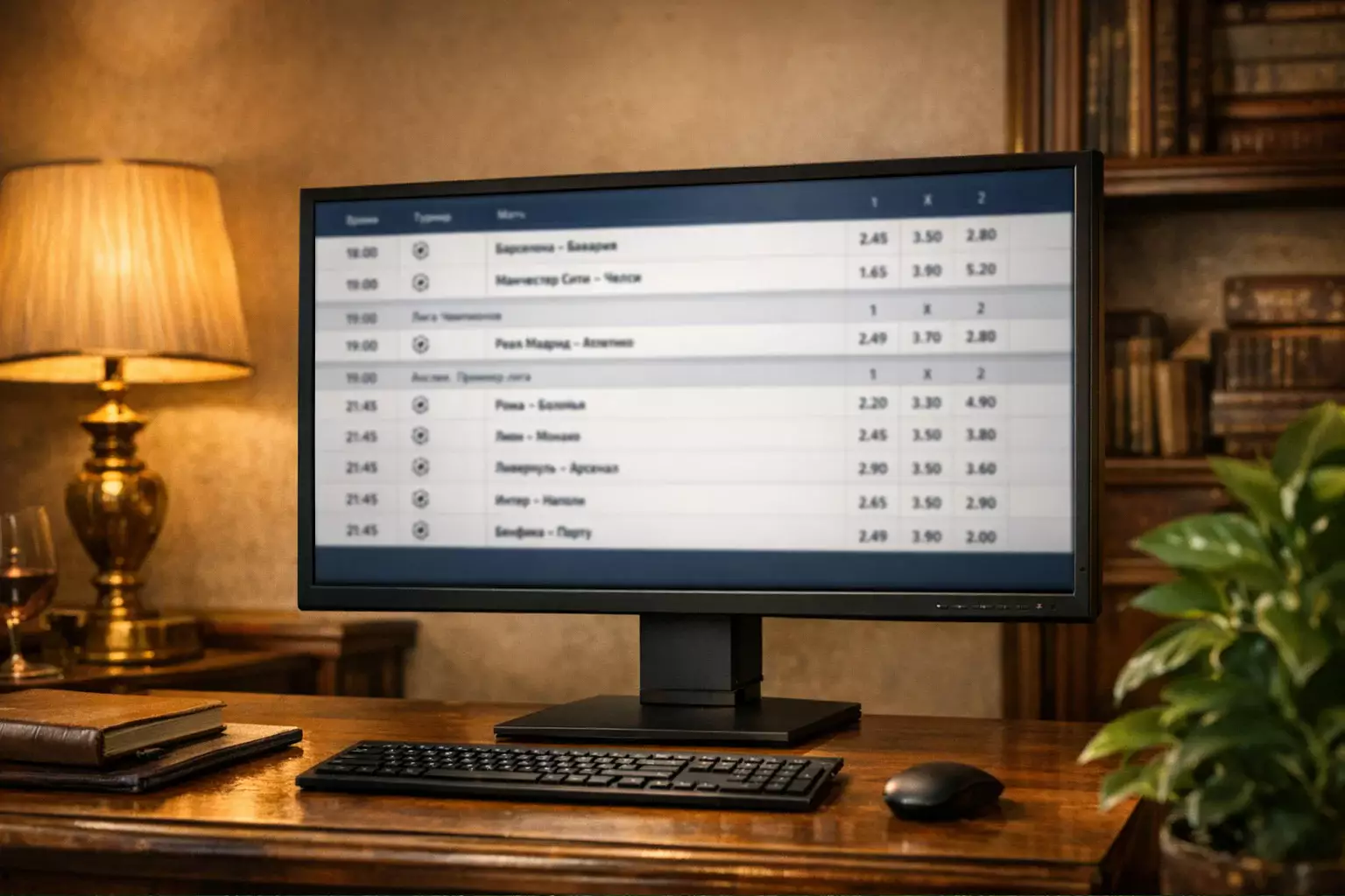 Schermo di computer che mostra partite di calcio con quote in un ambiente domestico