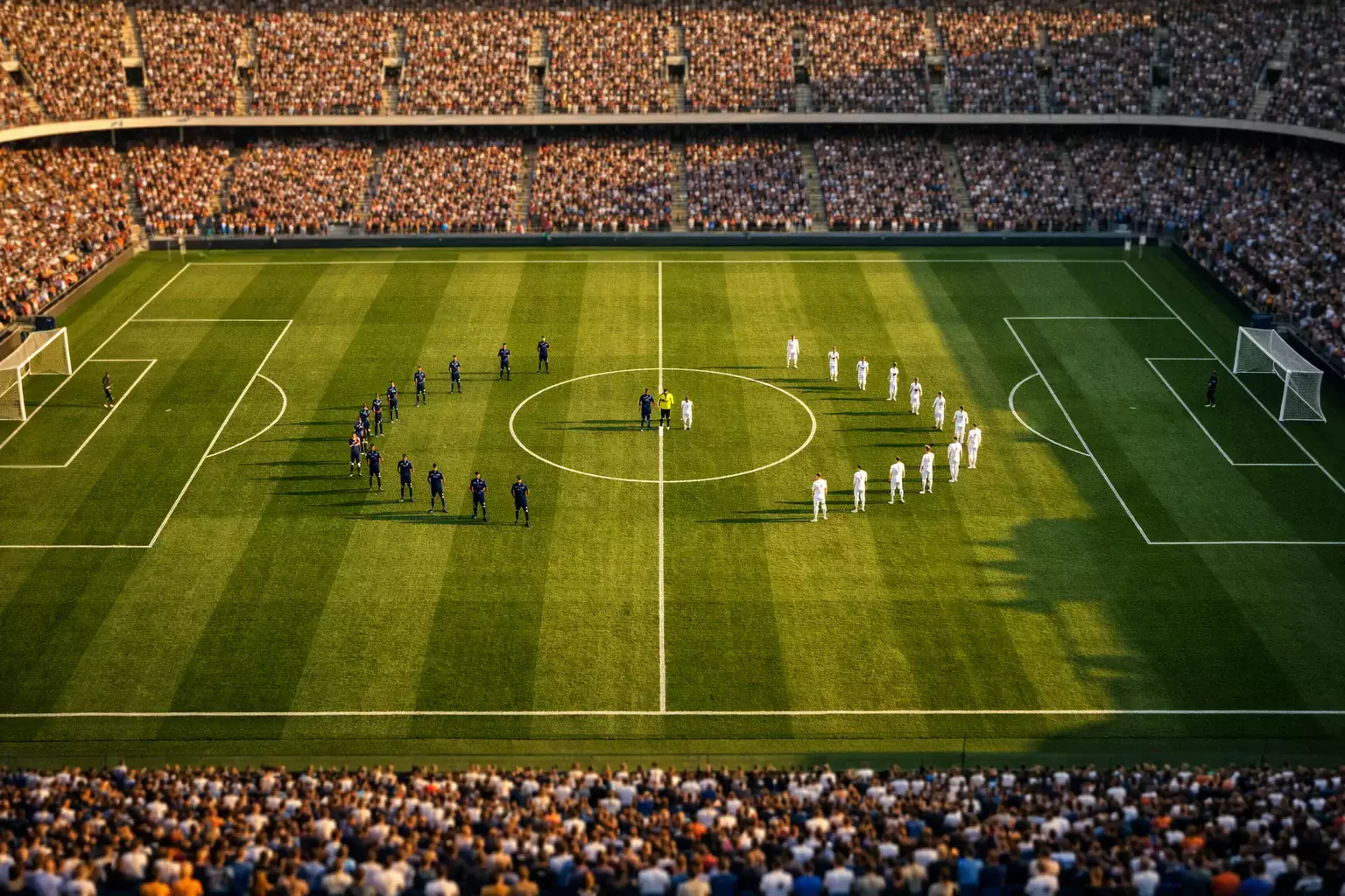 Campo da calcio italiano con giocatori durante una partita di Serie A vista dalle tribune