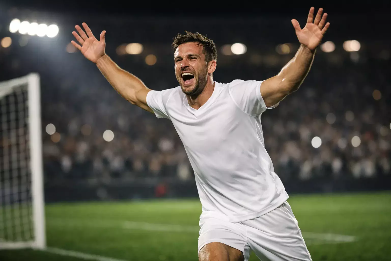 Attaccante che esulta dopo aver segnato un gol in una partita di calcio