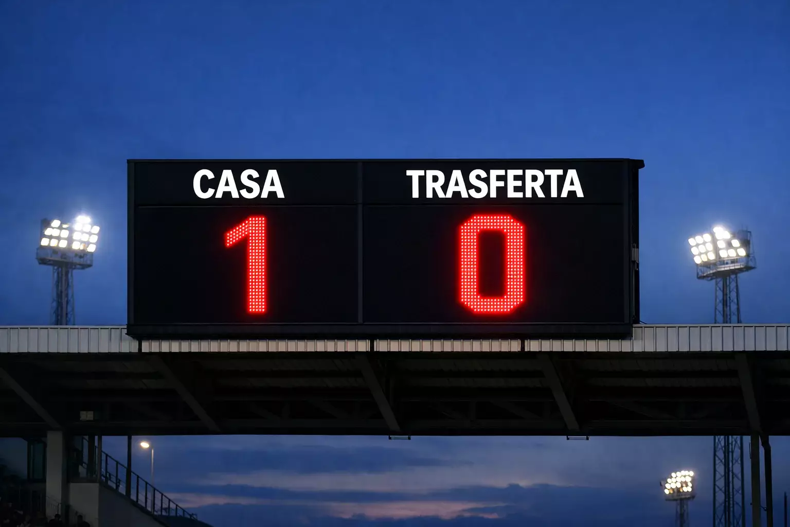 Tabellone di uno stadio italiano che mostra il punteggio di una partita