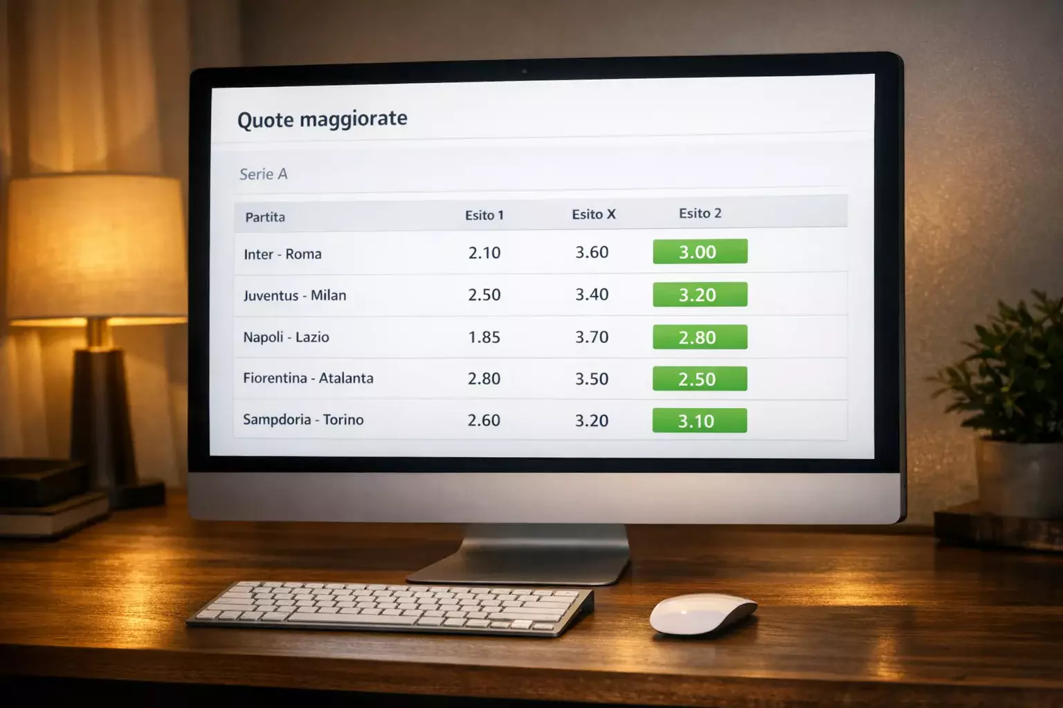 Schermo di computer mostra quote di scommesse su partite di Serie A